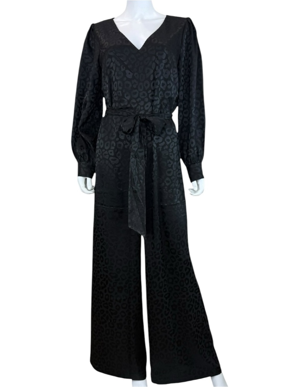 White House Black Market NWT Black Leopard Jacquard Jumpsuit Size 10 H0812